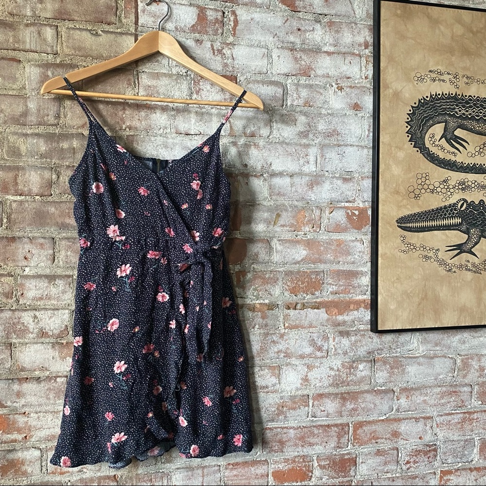 Xhilaration + Wrap Mini Dress + Black Floral + M